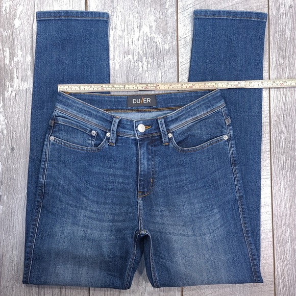 DU/ER Jeans Mens 29x32 Performance L2X Slim Straight Mid Rise Blue Denim Pants - Picture 4 of 10